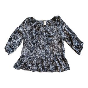 Faded Glory Womens L Velvet Burnout Peplum Top Fairy Gothic Whimsigoth